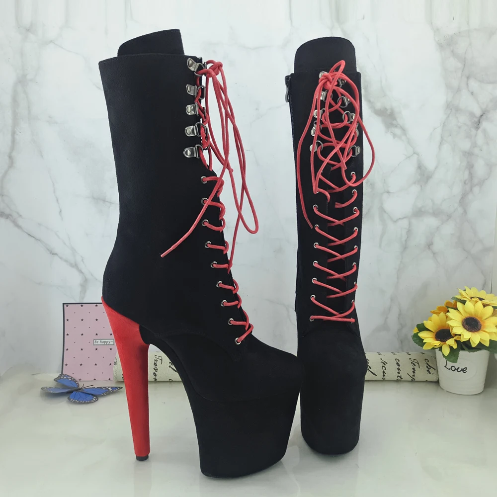 Leecabe RED with Black Suede 20CM Pole dancing shoes High Heel platform Pole Dance boot