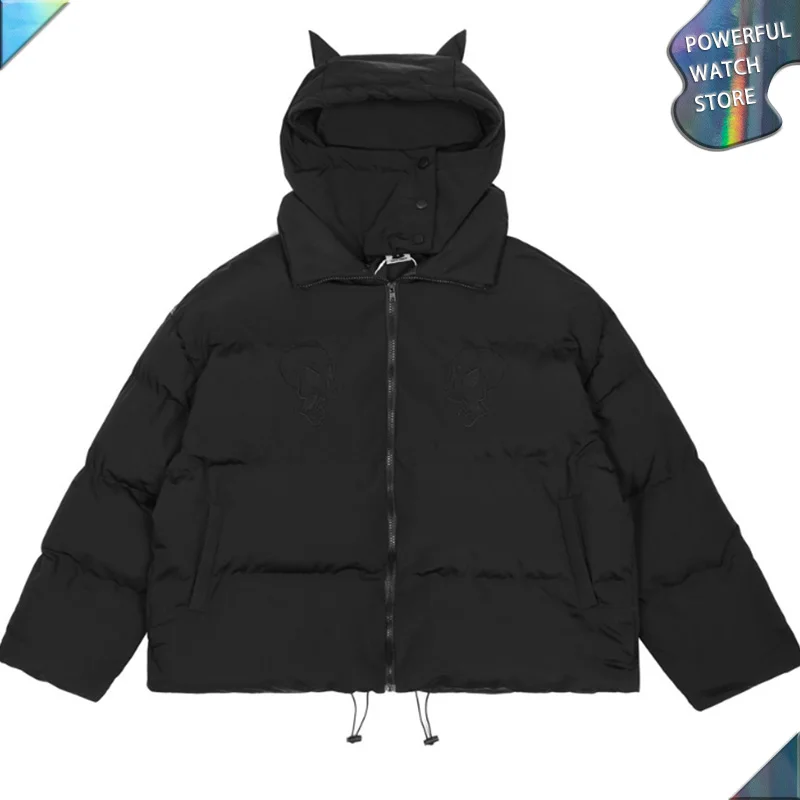 Autumn Winter Workwear Hooded Cotton Padded Drawstring Jacket Men's Loose Casual Pocket Fashion Outwear Male Clothes Streetwear