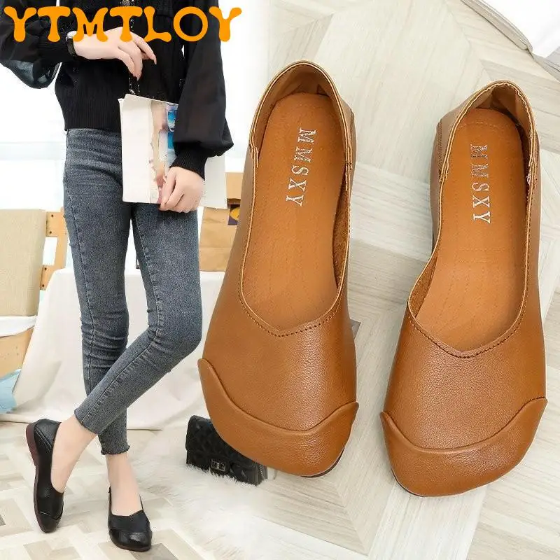 

2022 Spring And Autumn Soft Bottom Square Toe Shoes Non-slip Beef Tendon Bottom Outer Wear Baotou Elegant Retro Leather Shoes