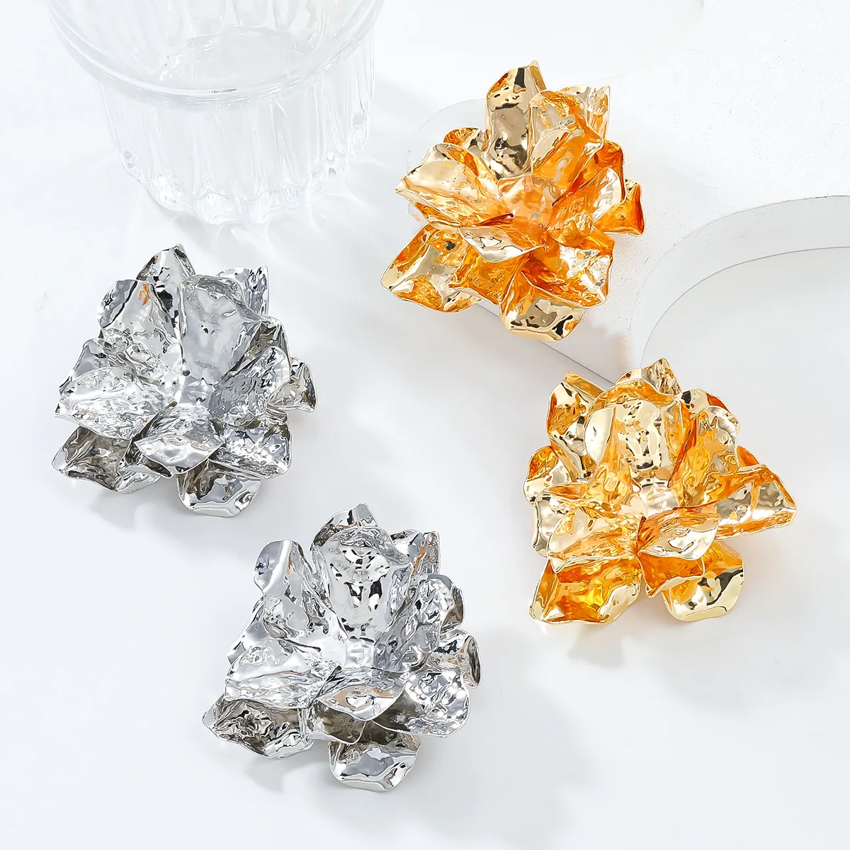 Большие геометрические серьги-гвоздики для женщин металлические цветы новый