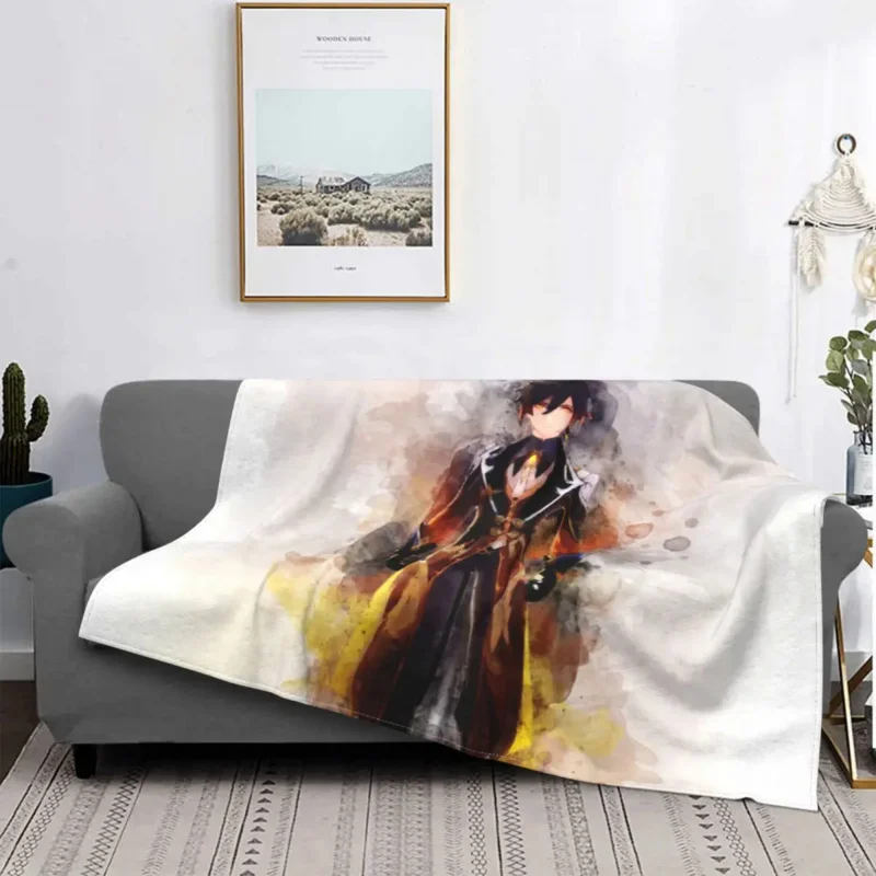 

Ударные теплые флисовые Мягкие флисовые фланелевые аниме одеяла Genshin zhongli для кровати, дивана, улицы, весны