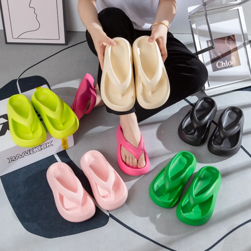 

Women Solid Color EVA Flip-flops Simplicity Heighting Platform Beach Slippers Summer Leisure Open Toe Slides Soft Bathroom Shoes