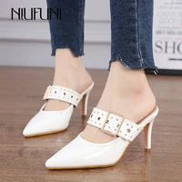 niufuni womens shoes 2022 new style pointed toe fashion metal decoration belt buckle front bag sandals size 35 41 party