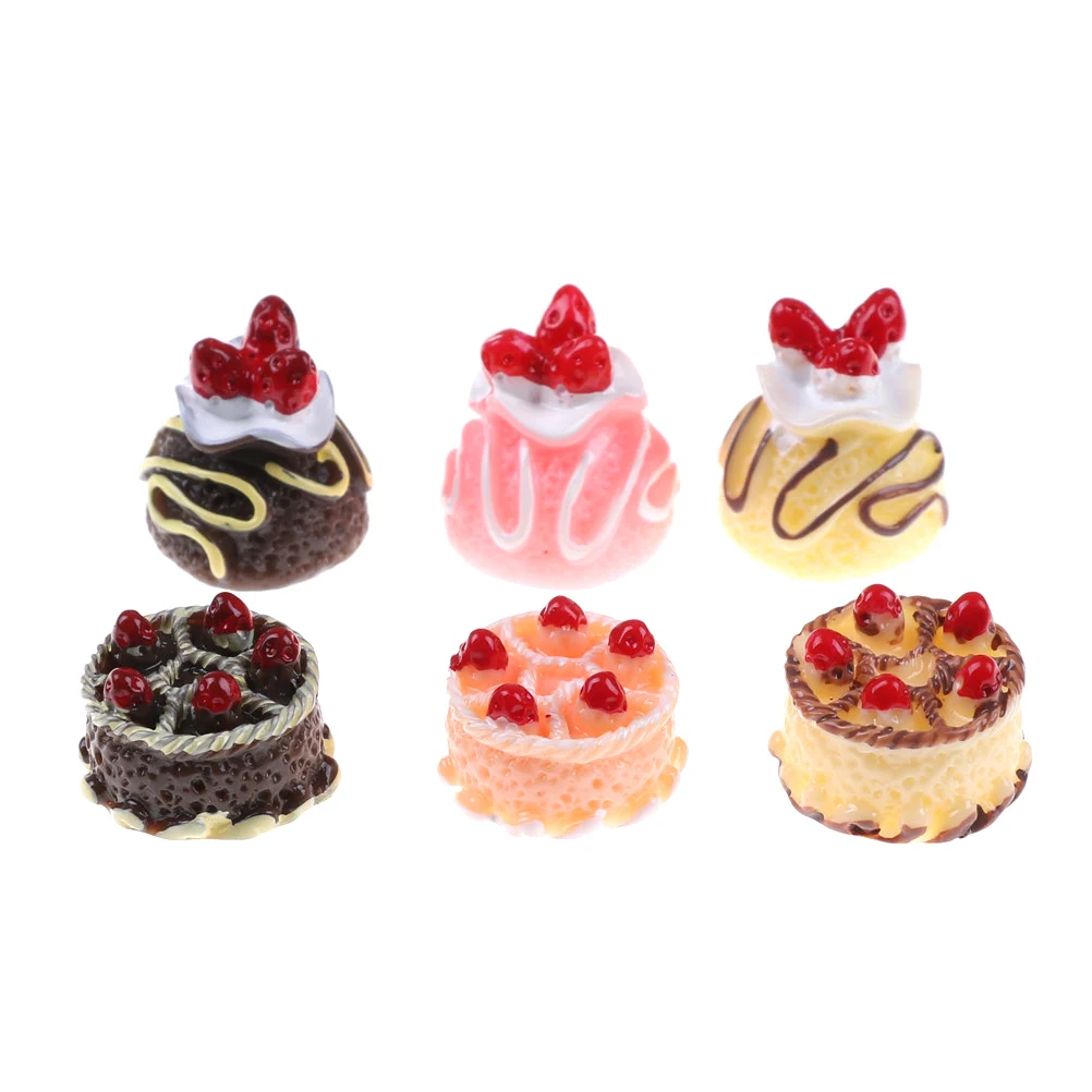 

6Pcs/lot Fake Strawberry Cake Food Resin Flatback Flat Back Cabochon Kawaii DIY Resin Craft Decoration Dollhouse Miniature