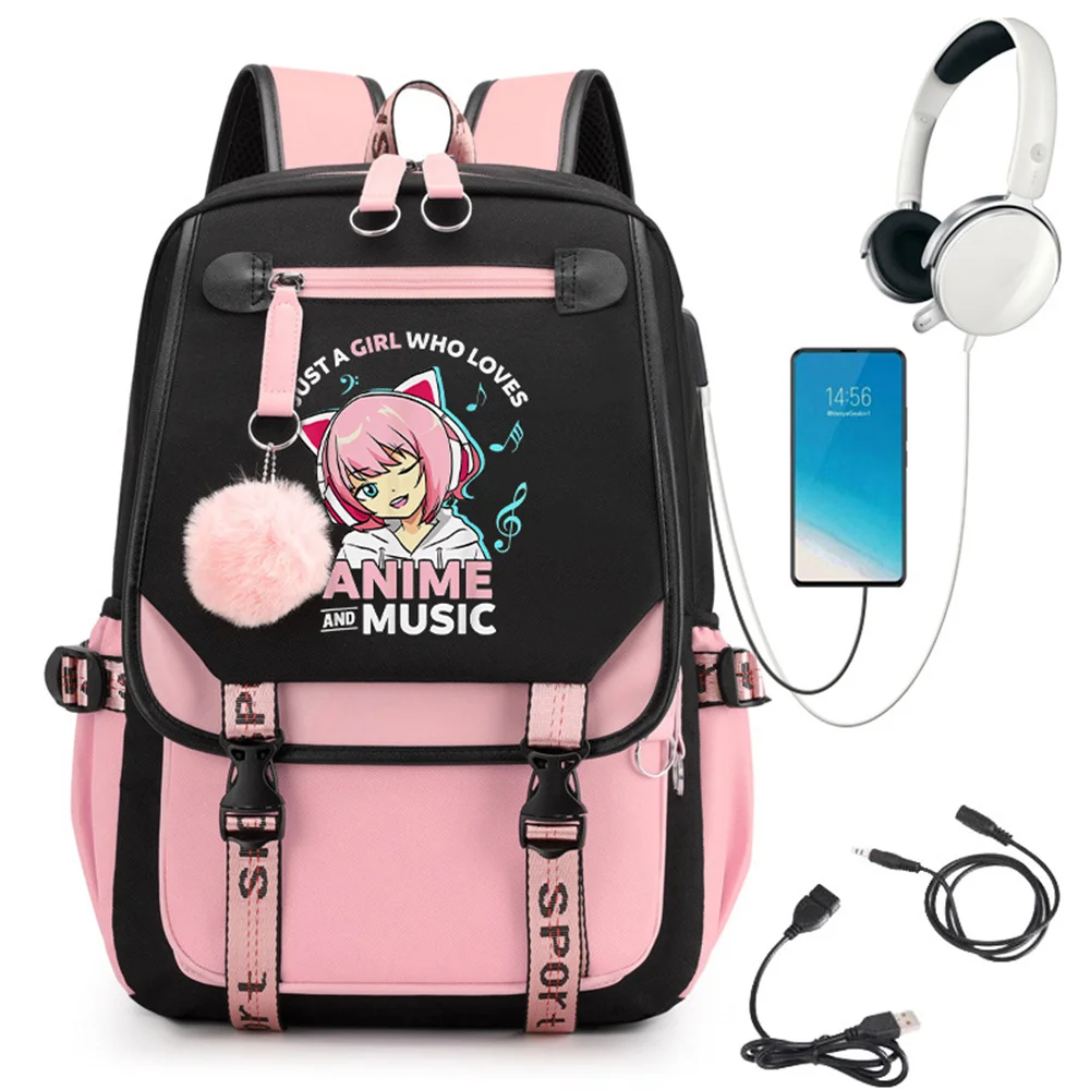 

Kawaii Backpack College Rucksack Just A Girl Who Loves Anime and Music School Backpacks Bags for Teen Girl Travel School Bookbag