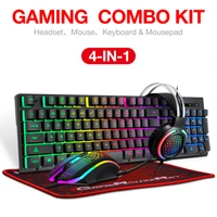 4 in 1 set keyboard mouse headset mouse pad wired 4 pieces game set for computer notebook laptop desktop backlight usb interface