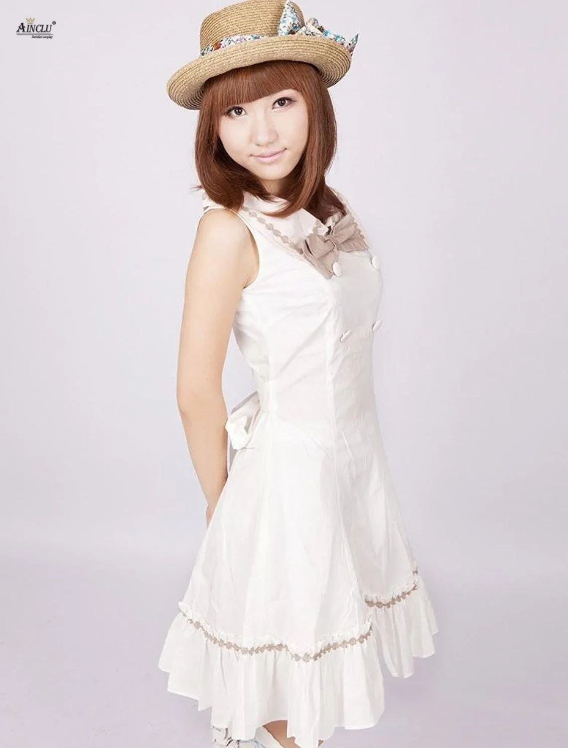 Платье средней длины Ainclu женское XS-XXL белое платье без рукавов с бантом