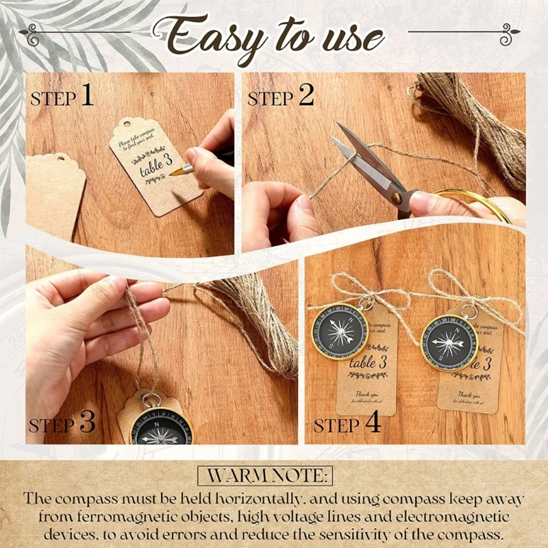 

X6HD 50pcs Wedding Karft Paper Tag with Compass Pendant Wedding Gift for Guest Souvenir Birthday Party Decoration Set
