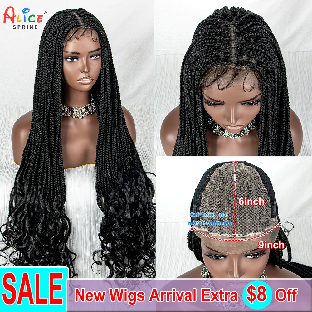 36 Inches Braided Wigs Synthetic Lace Front Wigs with Baby Hairs Braided Wigs with Water Wave for Black Women Long Braided Wig