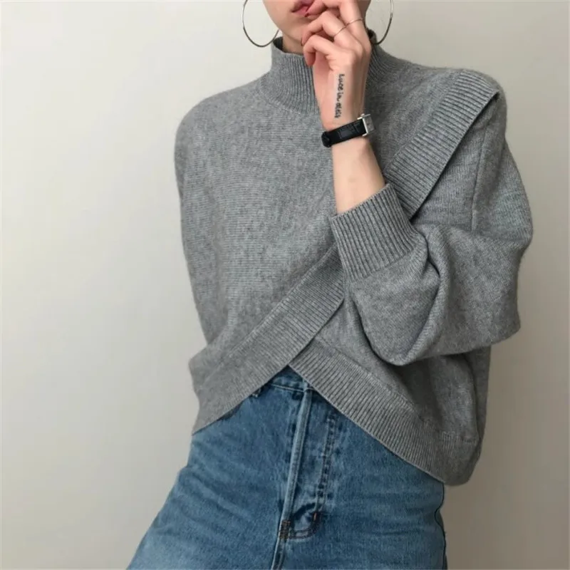

Winter Women Sweaters Y2K Clothes Irregularity Knitted Pullovers Autumn Ladies Casual Solid Knitwear Fall Loose Jerseys SW007