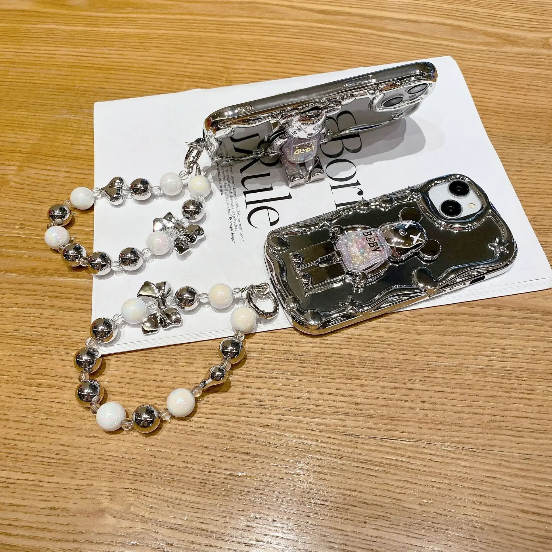 Модный чехол для телефона Violent XX Bear Bracket с гальваническим зеркалом iPhone 16 15 14 13 12 11 Pro