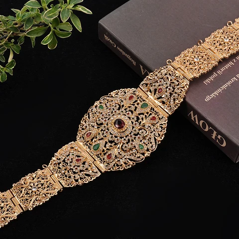 Марокканские шикарные широкие пряжки для ремня, цепочки для платья Caftan, роскошные арабские Украшения для тела, женские ремни с кристаллами для невесты, позолоченные