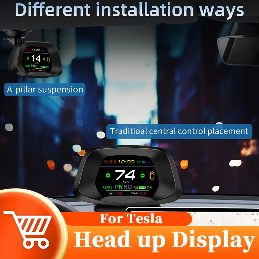 

HUD T19 Smart Head up display For Tesla Model 3 Model Y Car Speed Speedometer Turning light Gear Guide Battery With Alarm