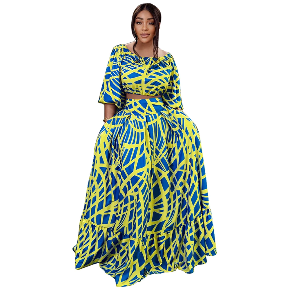 

2022 New Women Plus Size Dress Sets Short Sleeve Floral Larges Big Plussize Ankle Length Slash Neck Dresses Clothes Casual Wear