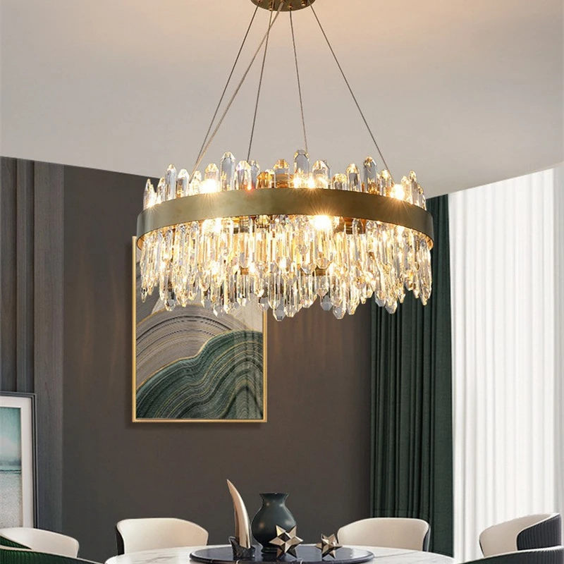 

Chandelier Led Art Pendant Lamp Light Room Decor Modern New Luxury Crystal Circle Ceiling Designer Table Kitchen High-End