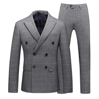 2022 brand new solid grey check mens suit gorgeous jacket vest trousers suit set 3 pieces business casual office mens suit