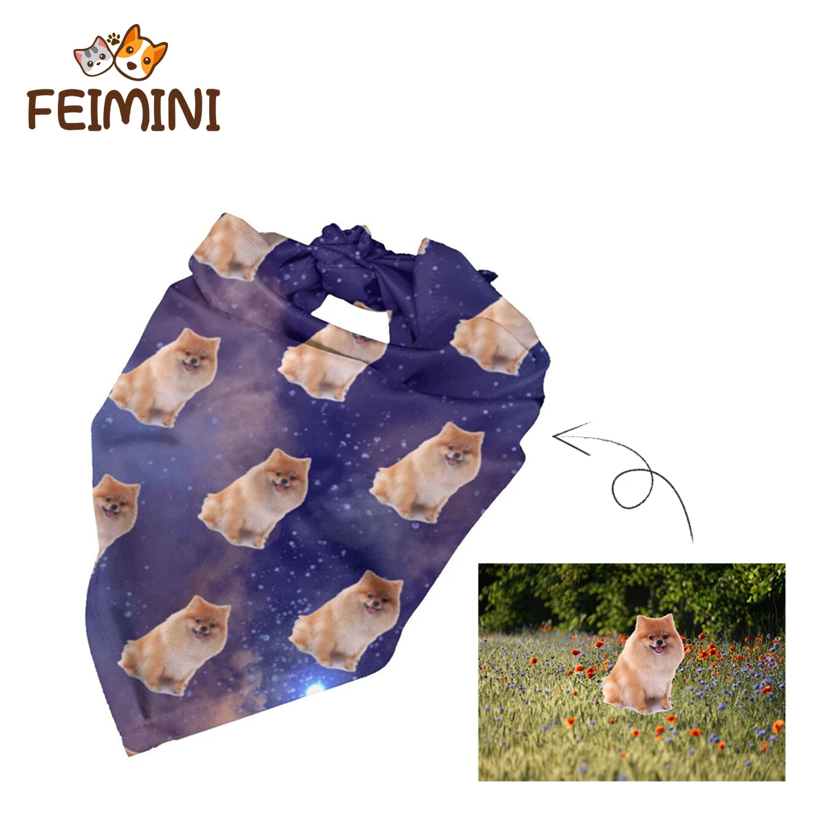 

Бандана для домашних животных FEIMINI с изображением лица собаки, модный треугольный шарф «сделай сам», дизайнерская бандана для собаки, аксес...