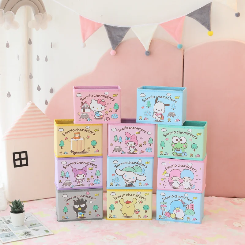 

Милый складной Настольный ящик для хранения в стиле аниме My Melody Cinnamoroll Kuromi KT Cat, милая коробка для мелочей, коробка для макияжа, чехол для косм...