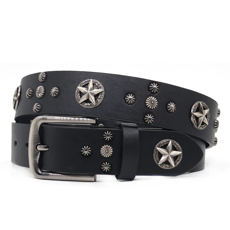 Ремень в стиле панк для мужчин и женщин роскошный пояс из натуральной кожи с
