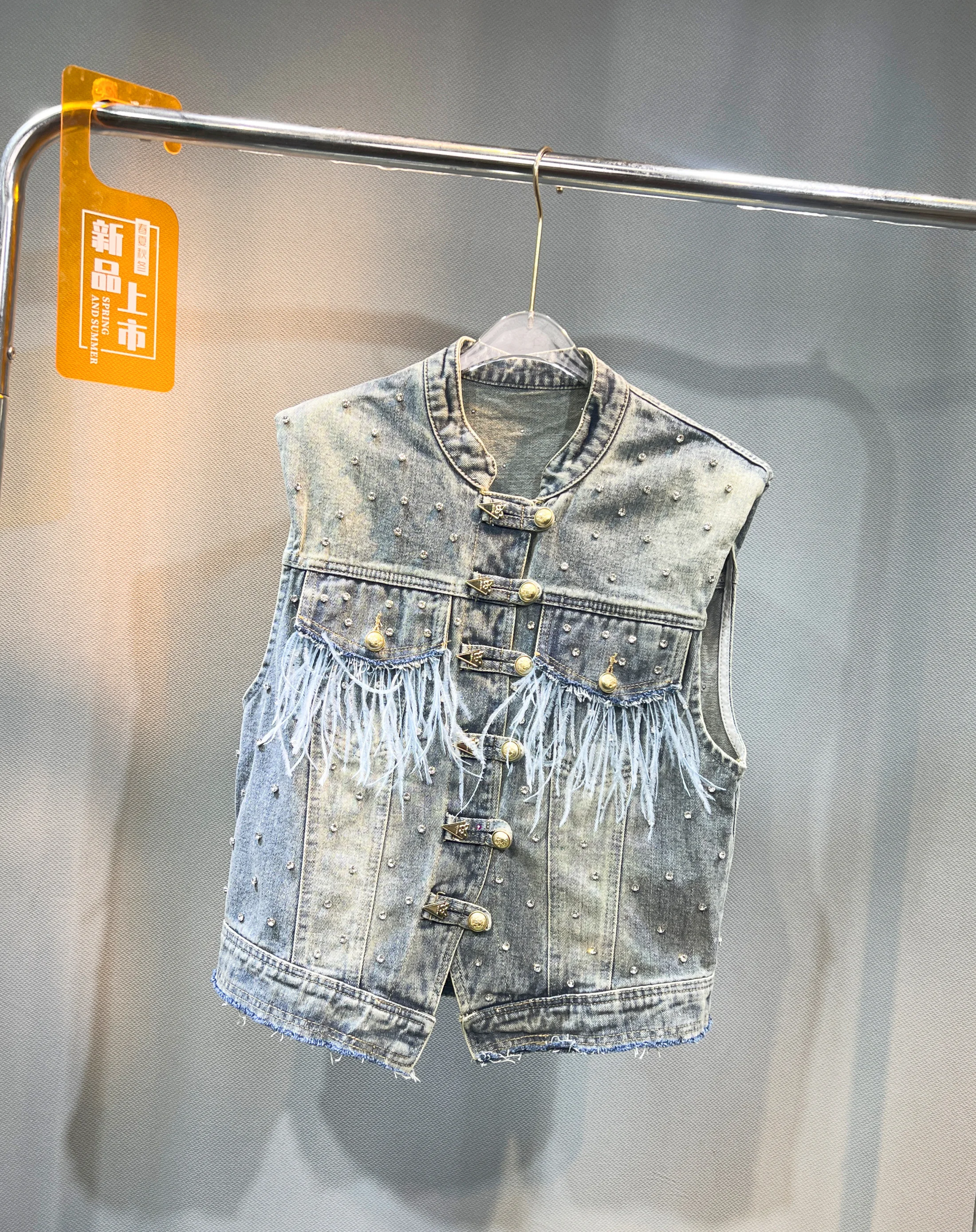 Женская Осенняя куртка без рукавов новинка 2024 модный однобортный джинсовый