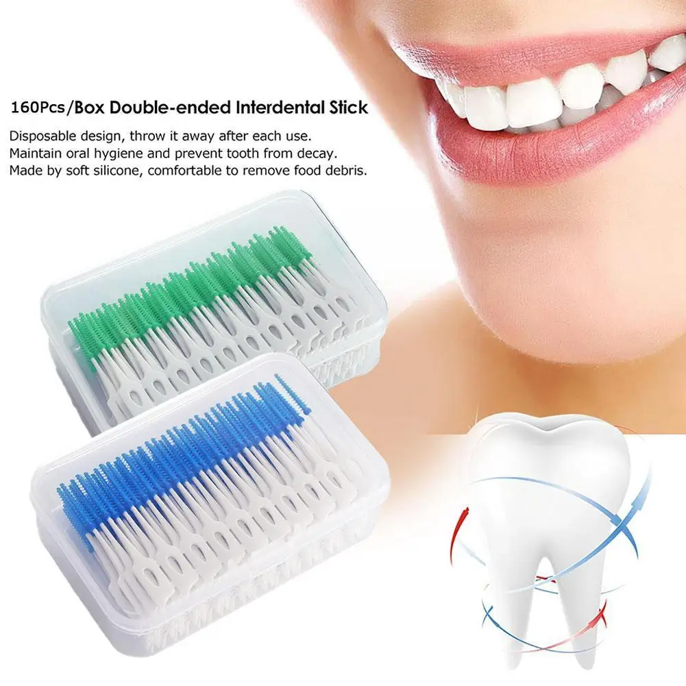 

Interdental Silicone Brushes 160pcs Dental Toothpicks Tools Silicone Teeth Thread Brush Cleaning Toothpicks With Between O5P8
