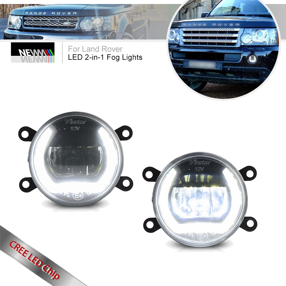 

For Land Rover Range Rover MK3 Sport 2008-2012 Cree LED 2in-1 Front Daytime Running Lights Fog Lamps DRLs Canbus Halo Headlights