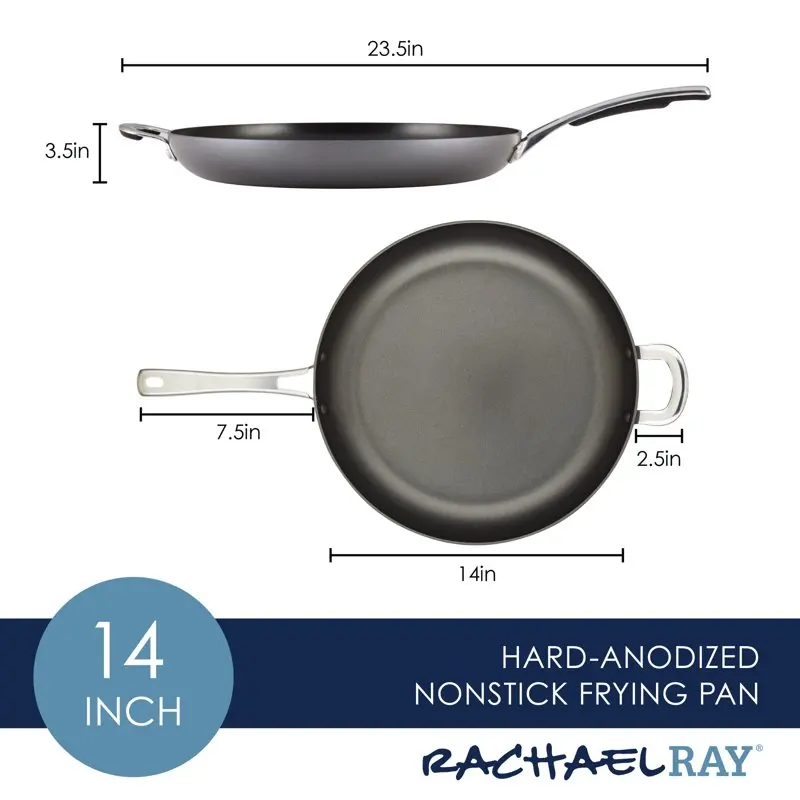 

Create Hard Anodized, Nonstick, Durable Frying Pan with Ergonomic Helper Handle, 14 inch, Black.