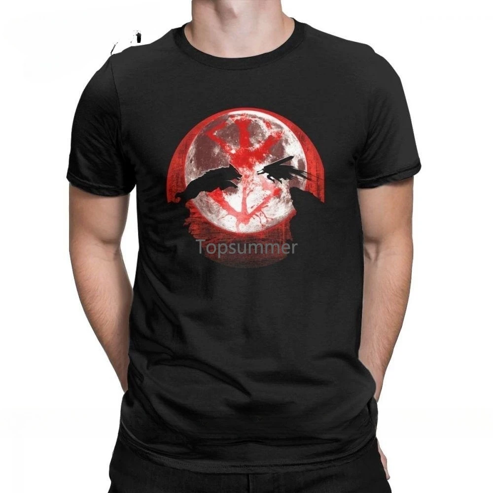 

Berserk T Shirt Blood Moon Guts And Wolf T-Shirt Men O-Neck Short Sleeve Tees Cool 100% Cotton Clothing Plus Size Gift Tops