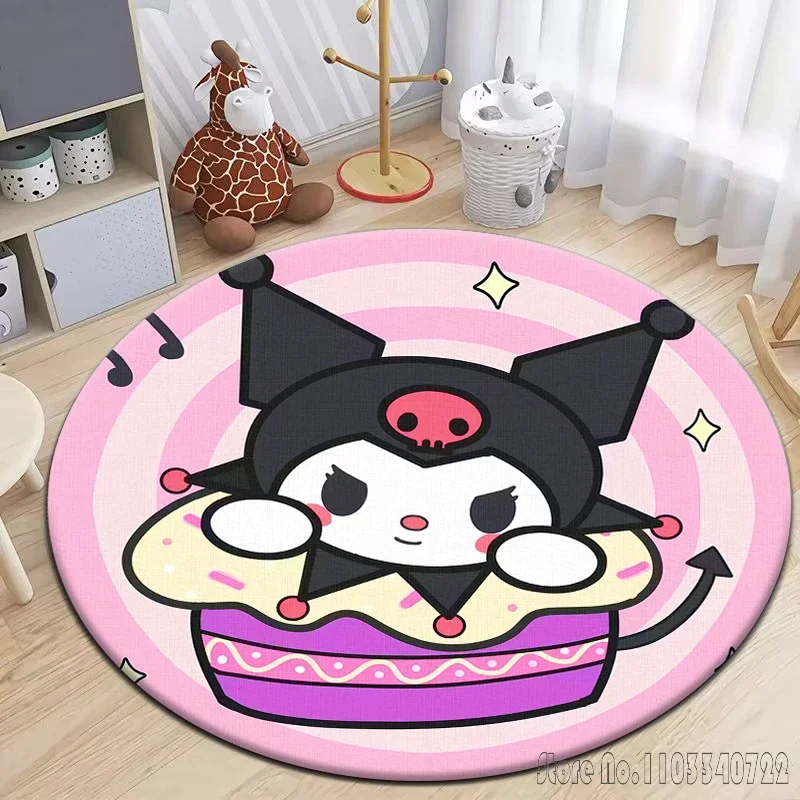 Sanrio Kuromi HD печатный круглый ковер с героями мультфильмов 120 см нескользящий