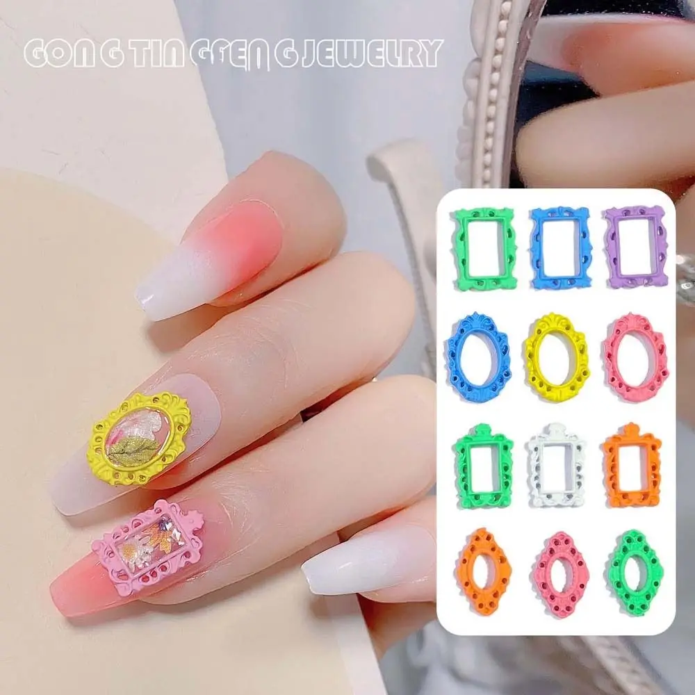 

INS Style Color Photo Frame Nail Decoration 3D Alloy Lace Photo Frame Nail Rhinestone Vintage Manicure European Style Design