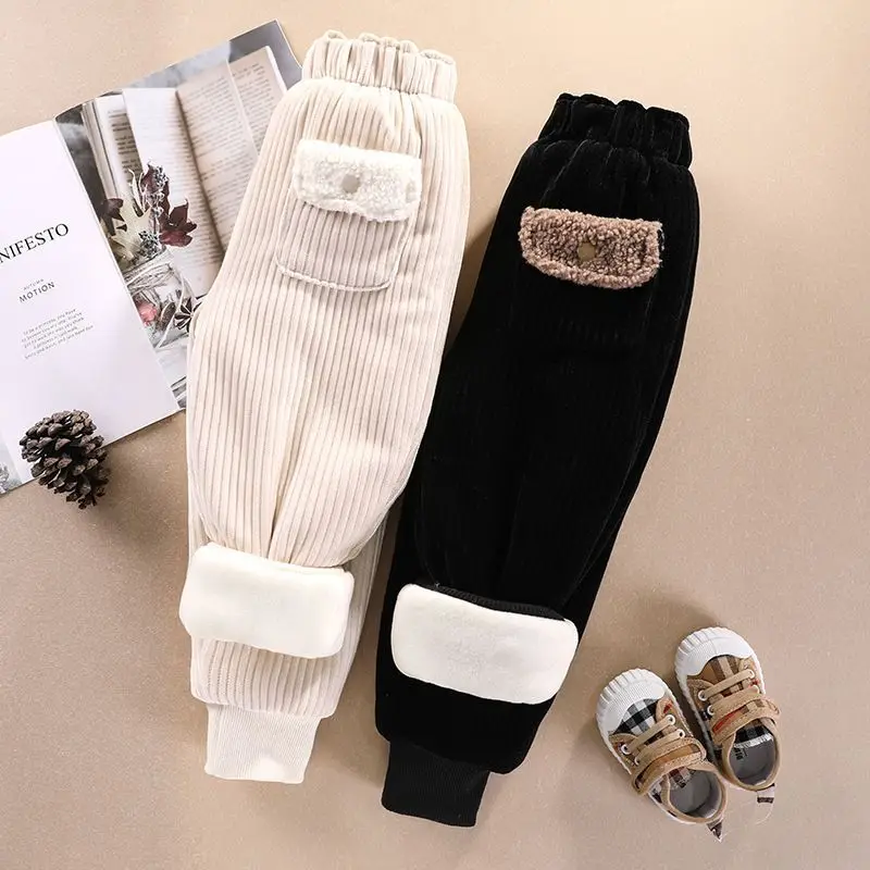 

Детские вельветовые брюки, детская зимняя и осенняя одежда, брюки для маленьких мальчиков и девочек, детские плотные теплые флисовые шарова...