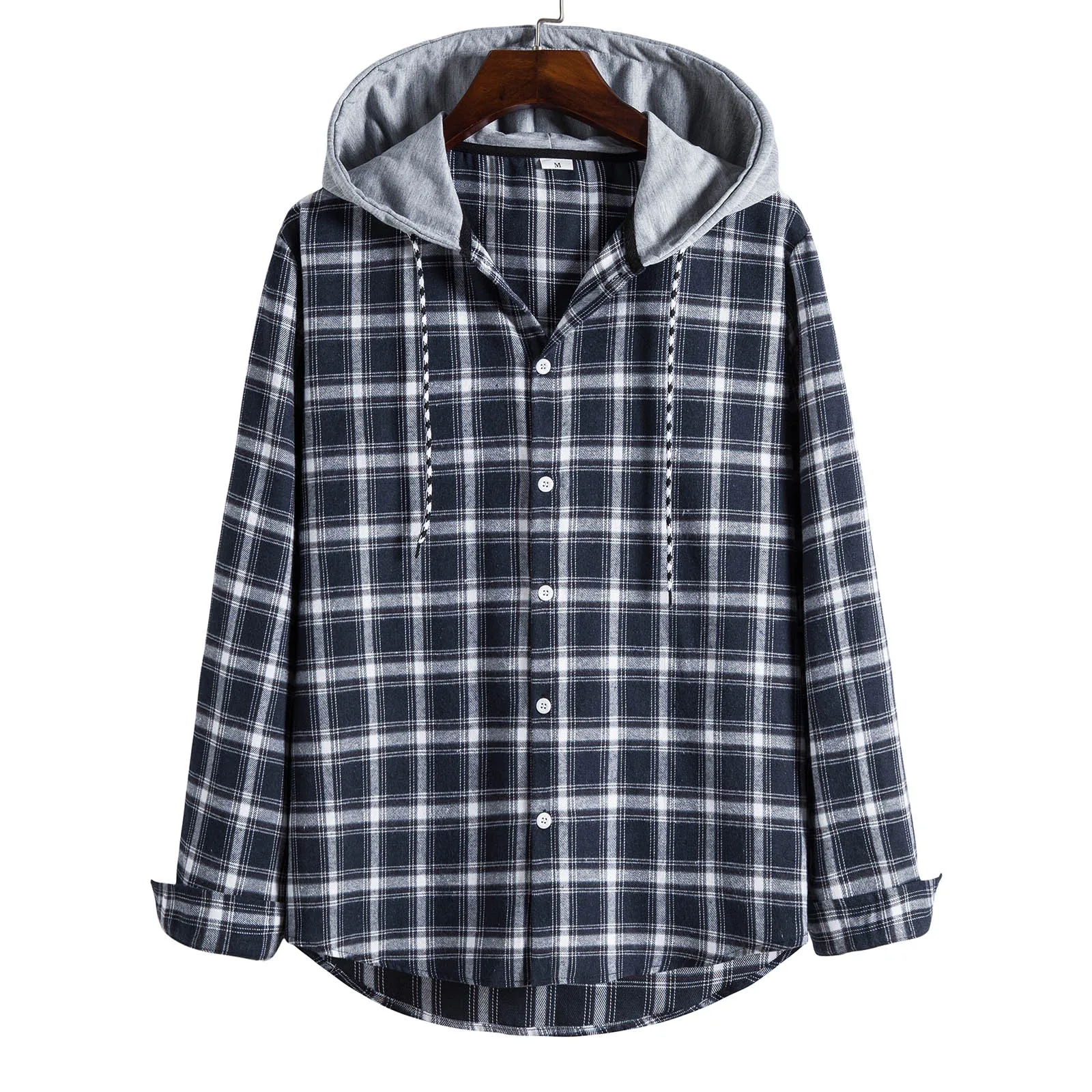 

Men's Casual Plaid Print Shirt Long Sleeve Single Breasted Hooded Shirt Cowboy Shirts Men
