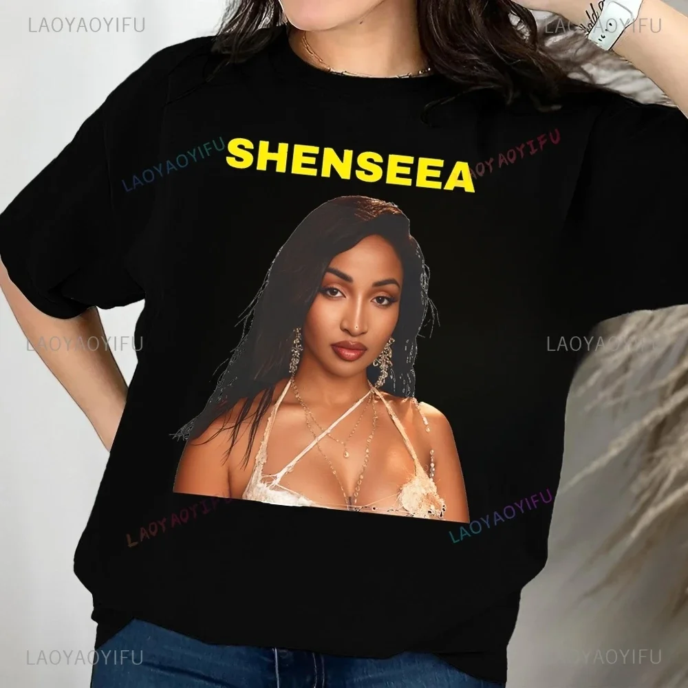 Уличная футболка с принтом Shenseea топ унисекс трендовая рубашка короткими