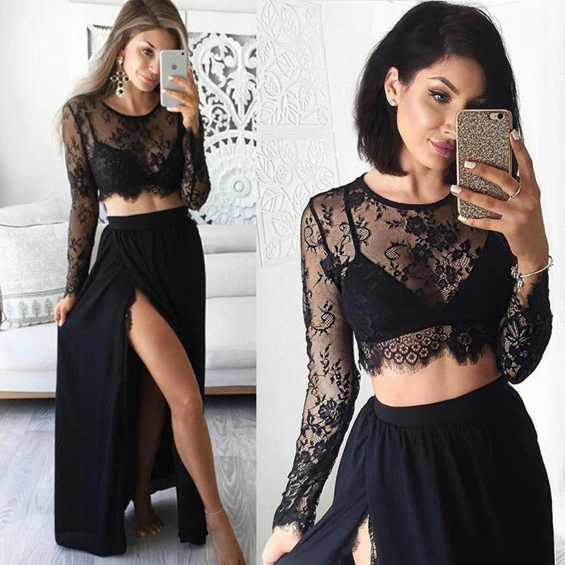 

Two Piece Set Black Long Prom Dresses For Women 2022 Sexy Slit Evening Gown Chiffon Formal Reception Party Gala Dress Vestidos
