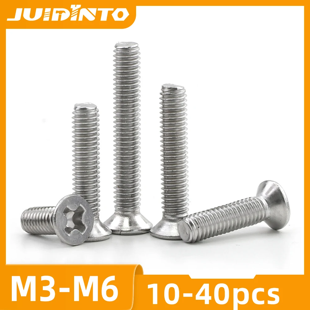 

JUIDINTO 10-40 шт. M3 M4 M5 M6 крестообразный винт с плоской головкой для ноутбука, винты с крестообразным шлицем, нержавеющая сталь для компьютера, ноутбука