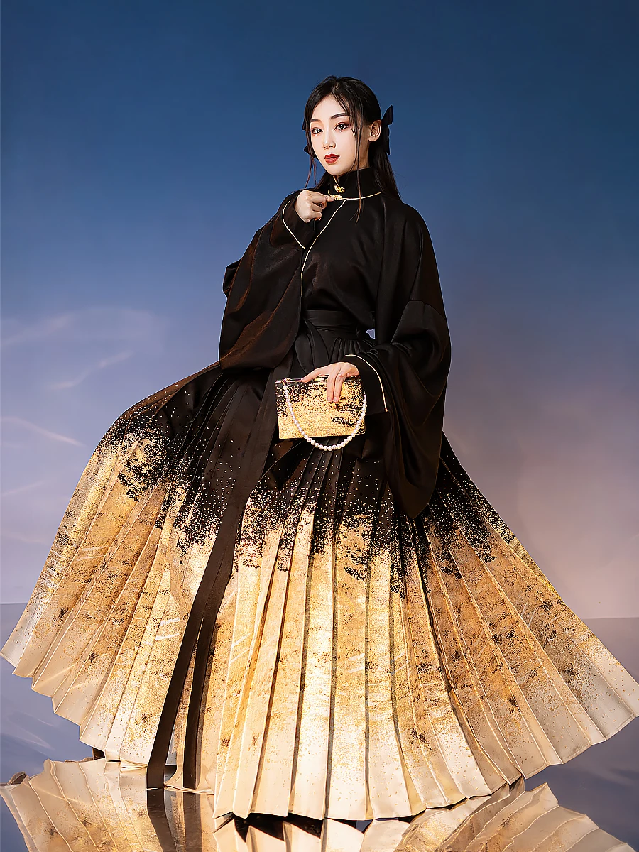 Оригинальная 6-метровая юбка с подвеской чёрного цвета в стиле династии чжицзинь