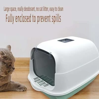 pet cat litter box fully enclosed anti splash deodorant cat toilet for cats two way with shovel high capacity cat litter tray