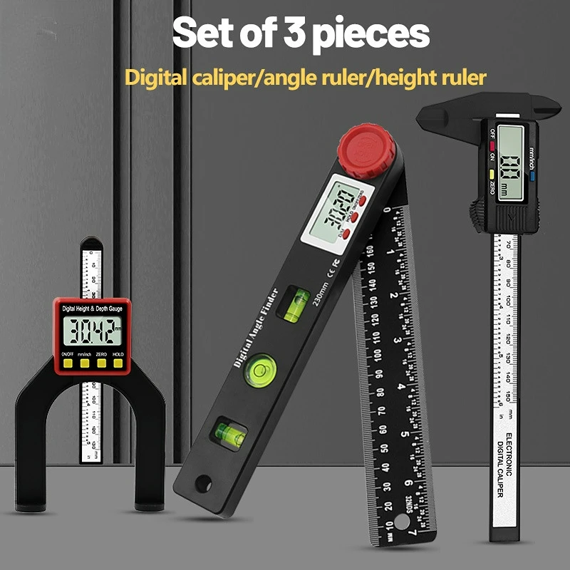 

3 PCS Vernier Digital Electronic Caliper Ruler Digital Height Gauge Table Saw Depth Gauge Angle Ruler Protractor