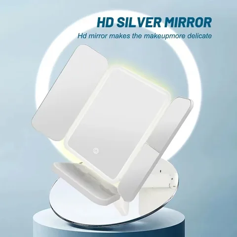 Зеркало для макияжа светодиодный стильное трехслойное с Micro USB и длительным временем ожидания