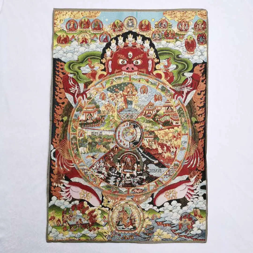 36-дюймовая тибетская ткань шелковая роспись Rulai Buddhism 6-сторонняя Samsara Tangka Thangka