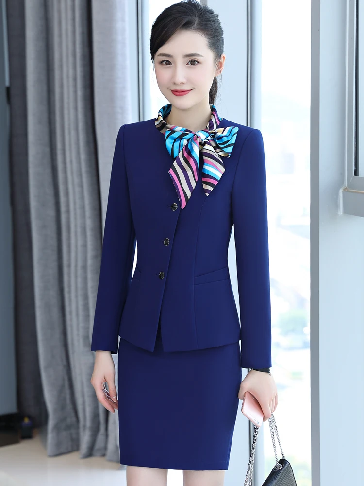 Business Wear Women suit Bow Silk Scarf Collar Autumn and Winter New Long sleeve Hotel Front Desk Beautician Stewardess Uniform