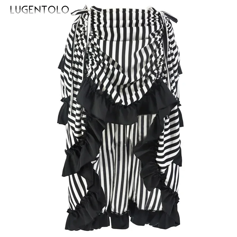 Женские готические юбки в полоску ассиметричная юбка стиле панк с эластичным