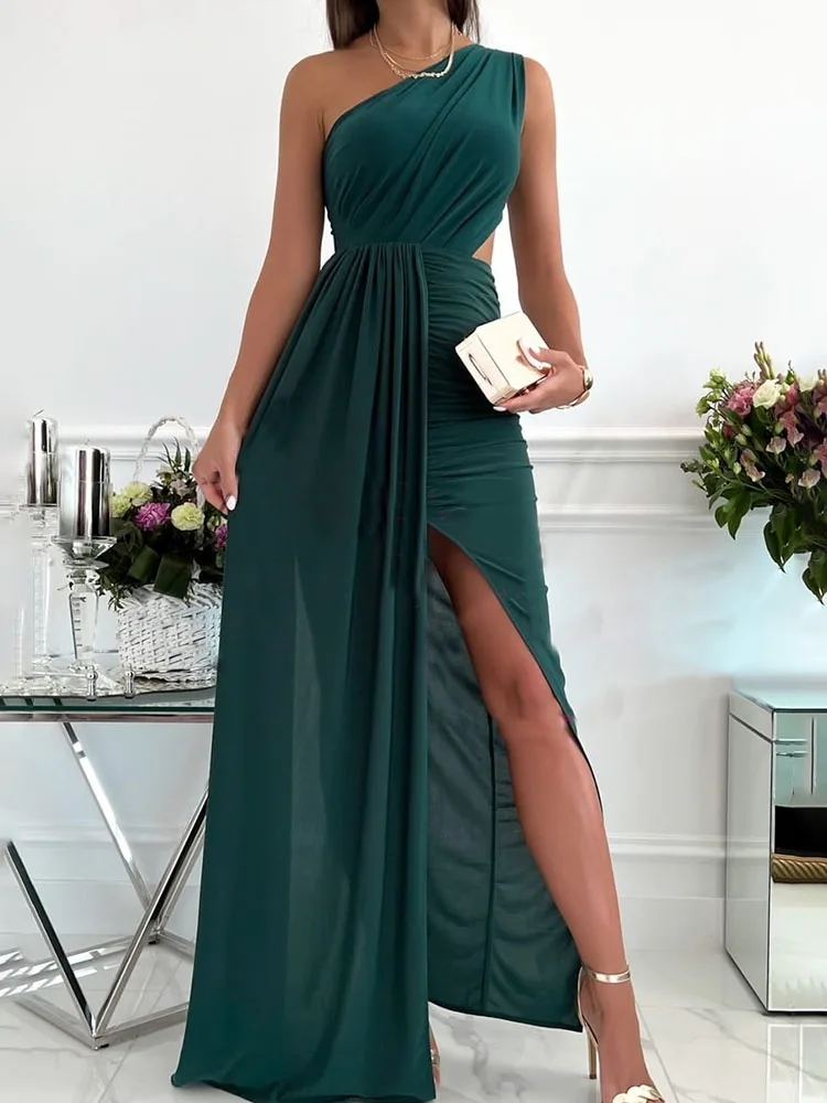 

Элегантные вечерние платья с открытыми плечами, женское летнее привлекательное Открытое платье без рукавов с высоким разрезом, длинное блестящее платье, новинка 2023