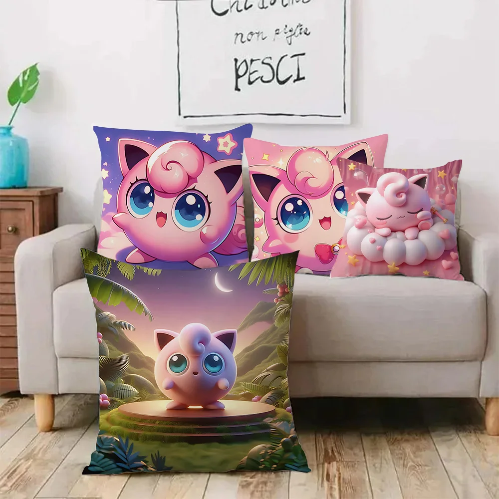 Pillow Covers Cartoon Cute P-Pokémons Jigglypuffs Sofa Decorative Home Double-sided Printing Short Plush Cushion Cover