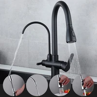 deck mounted black kitchen faucets pull out hot cold water filter tap for kitchen three ways sink mixer kitchen faucet