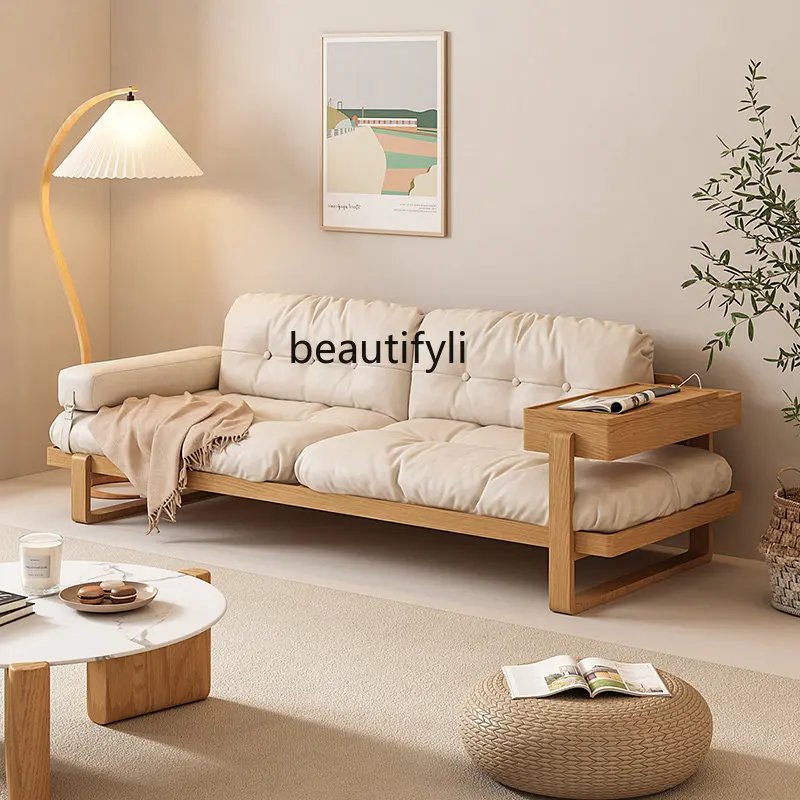 

zq Japanese Style Solid Wood Sofa Living Room Small Apartment Nordic Fabric Sofa Sofa for Three People