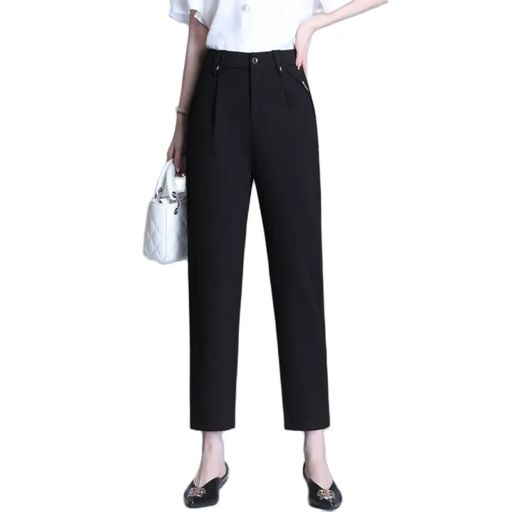 

2022 S To 4XL spring autumn high waist harem pants women loose slim straight casual stretch black cropped capri pants