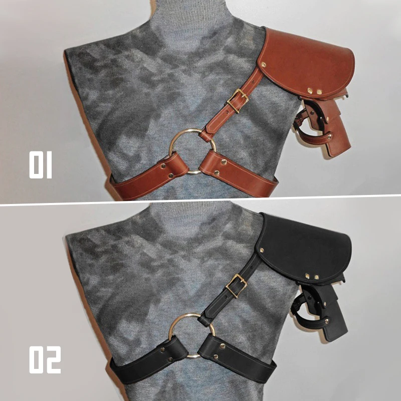 

Men Medieval Viking Single Shoulder Armor PU Leather Harness Medieval Gladiator Knight Pauldrons Warrior Cosplay Larp Accessory
