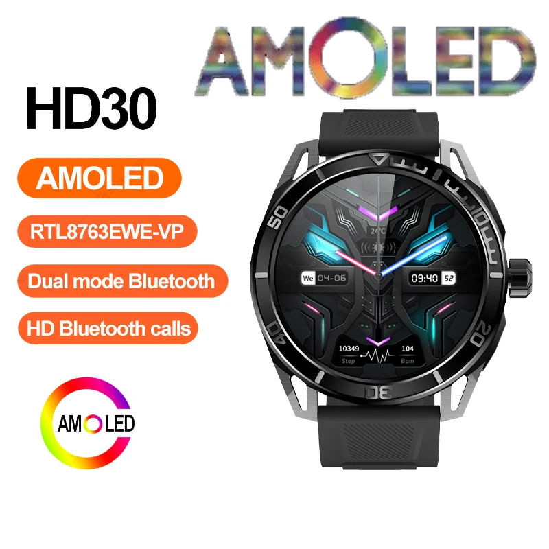 

2023 HD30 AMOLED Smart Watch Men NFC Smartwatch Blood Pressure Dual Bluetooth Calls 1.43 Inch Screen Sport Watch for Android