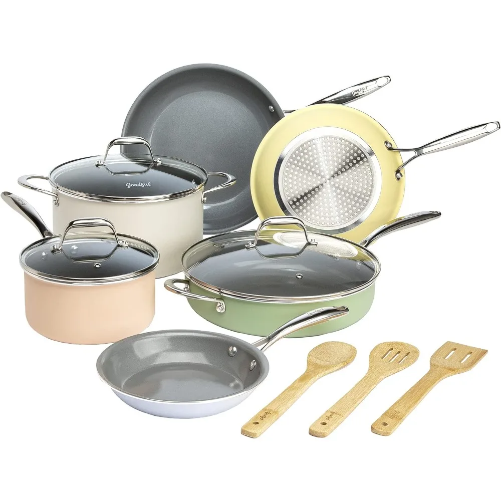 

Dishwasher Safe Pots and Pans Pot Set of Kitchen Pots Stainless Steel Handles Titanium-Reinforced Premium Nonstick Coating Pan